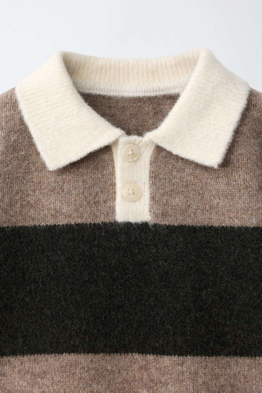 ZARA СВИТЕР С ВОРОТНИКОМ ПОЛО SOFT TOUCH В ПОЛОСКУ, КОРИЧНЕВЫЙ/ЗЕЛЕНЫЙ
