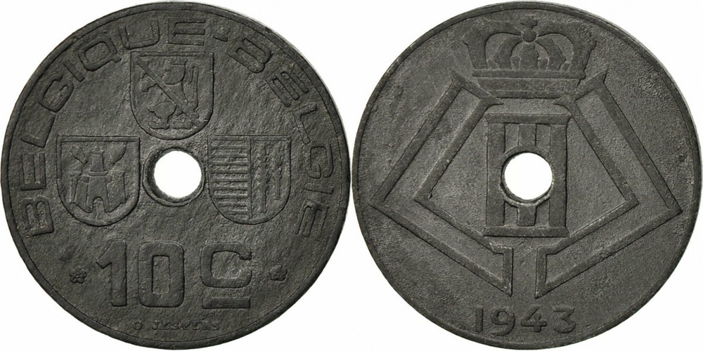 Бельгия 10 сантимов, 1941 - 1943 BELGIQUE - BELGIE XF