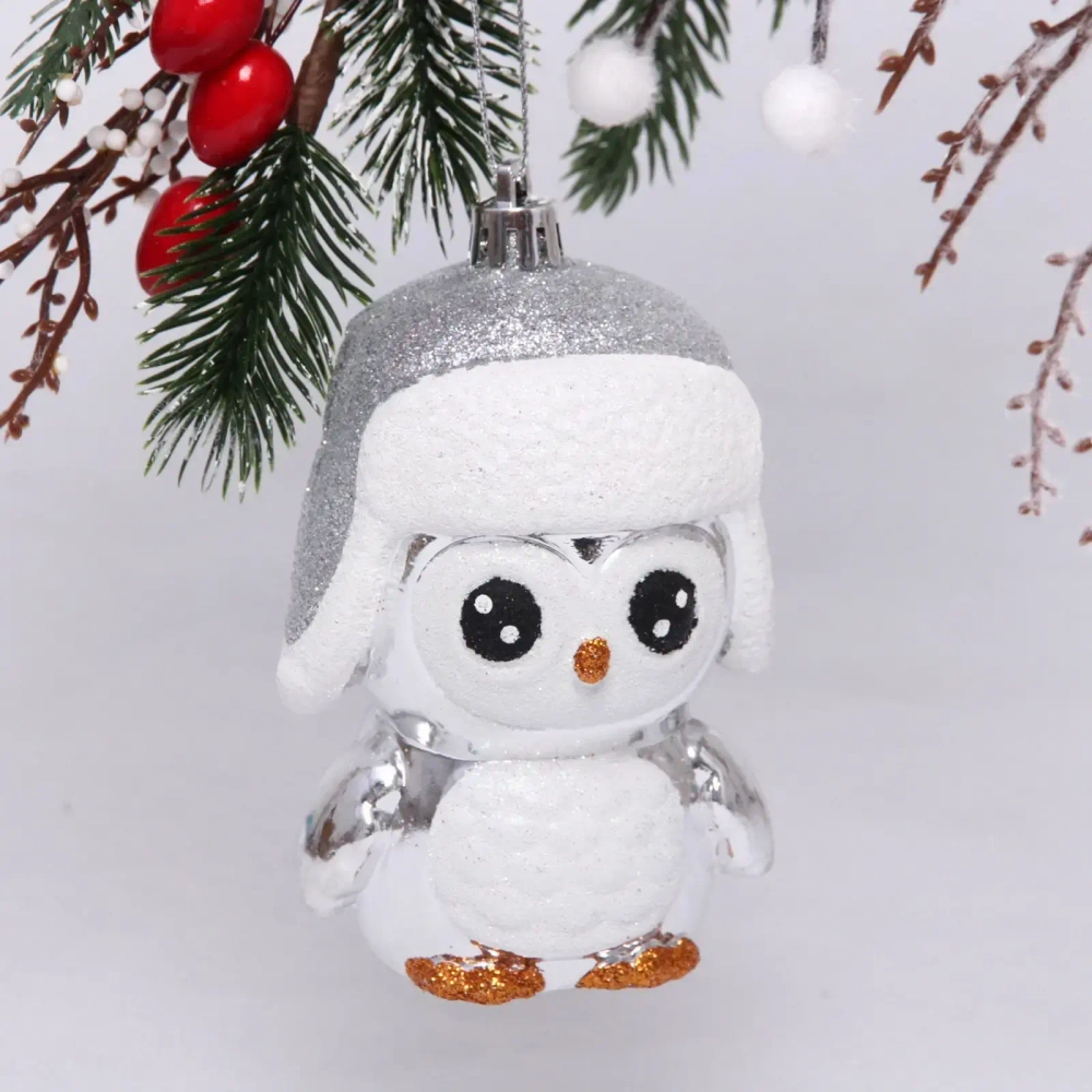 Ёлочная игрушка «Новогодний пингвин» 7*6*11 см, серебро