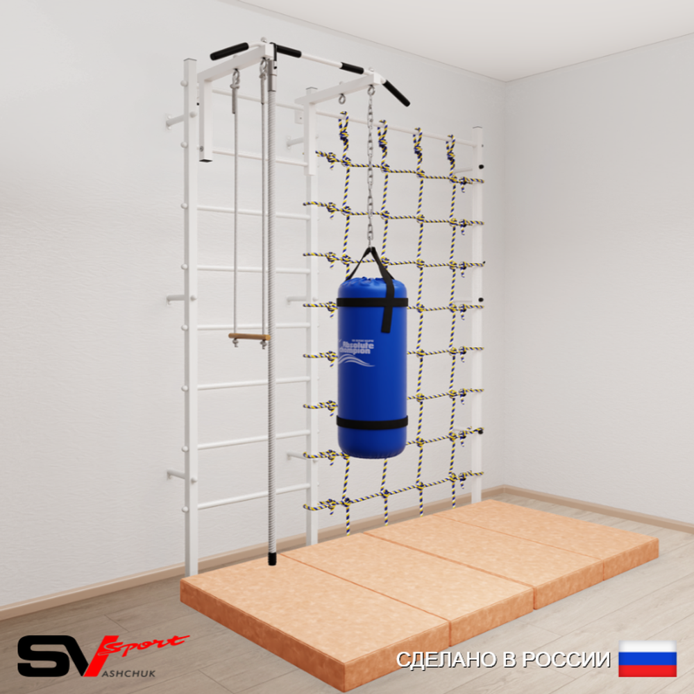 Шведская стенка Sv Sport усиленная 61560 (Турник стандарт/Канат/Трапеция/Цепь/Мешок 22кг/Мат 2м/Канатный лаз)