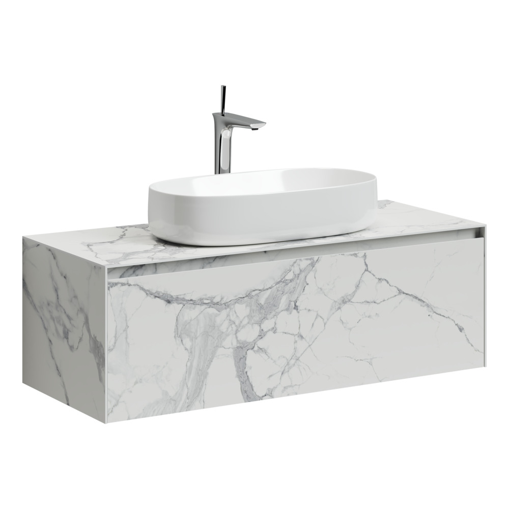 Тумба подвесная под раковину Sancos Stone, керамогранит Statuario white 1200х400х495, арт. ST120SV