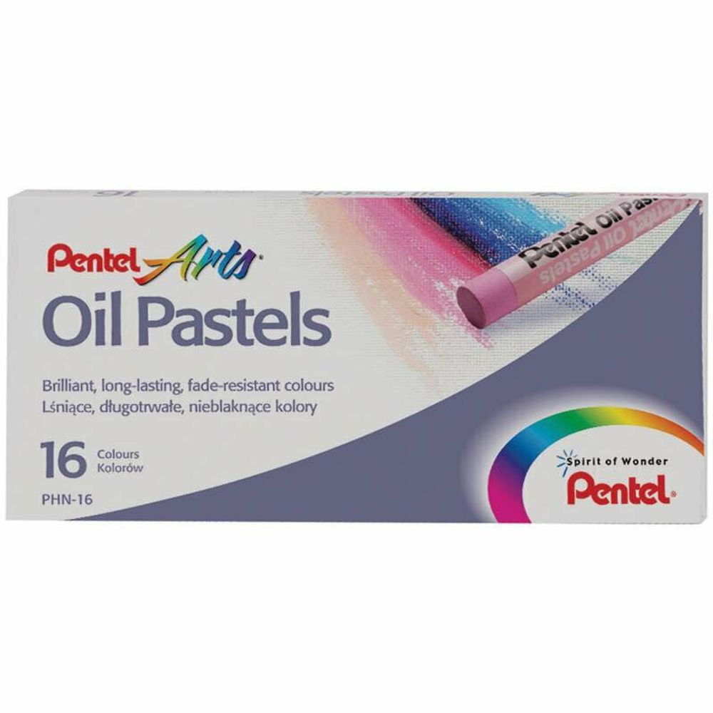 Пастель масляная художественная PENTEL "Oil Pastels", 16 цветов, круглое сечение, картонная упаковка, PHN4-16