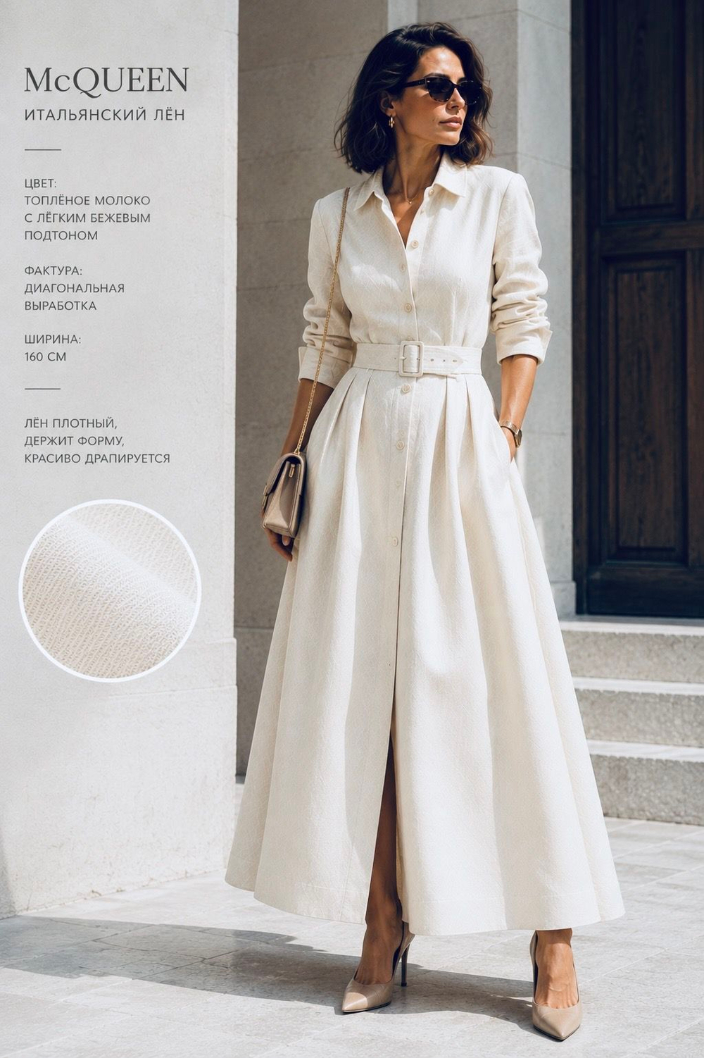 Ткань Итальянский костюмный Лен McQueen отрез 1,2 ш-160см. с диагональной фактурой (Италия)