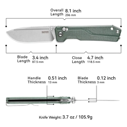 Нож складной SRM 7228B-MG Rubik Large Stonewash (14C28N, Green Micarta)