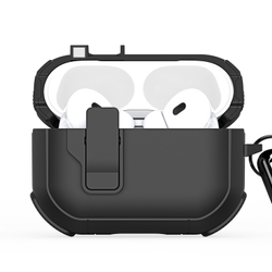 Усиленный чехол черного цвета от Dux Ducis для наушников AirPods Pro 2, серия PECP Series Case, в комплекте с карабином