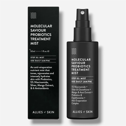 ALLIES OF SKIN УВЛАЖНЯЮЩИЙ  МИСТ С ПРОБИОТИКАМИ, НИАЦИНАМИДОМ И СЕРЕБРОМ, 50 мл  Molecular Saviour Probiotics Treatment Mist