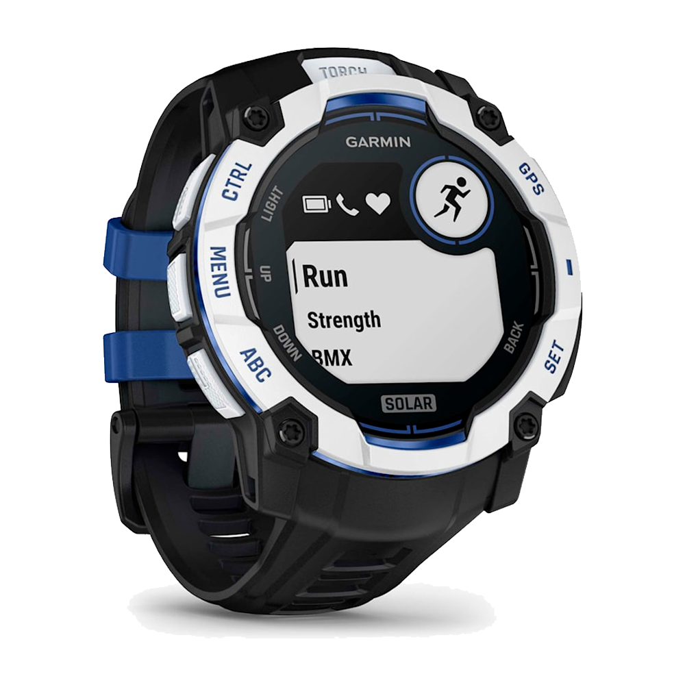 Умные часы Garmin Instinct 3, 50mm, Solar Whitestone with Black/Bolt Blue Band  (010-02935-03)