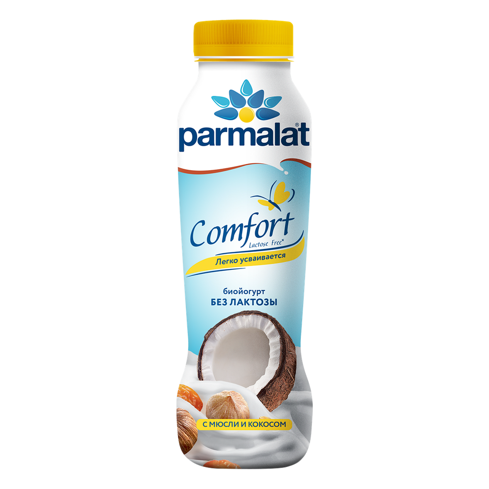 Йогурт питьевой Parmalat Comfort мюсли-кокос б/лакт. 1,5% 6х290г PET