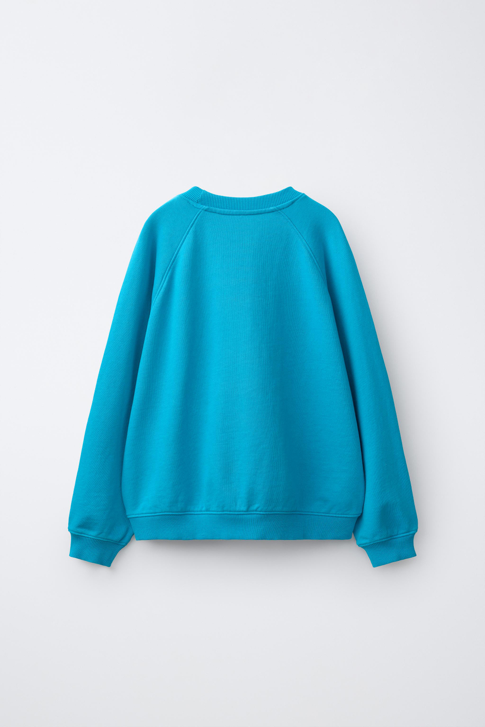 ZARA ОДНОТОННАЯ ТОЛСТОВКА ИЗ ХЛОПКА, ЯРКО-БИРЮЗОВЫЙ