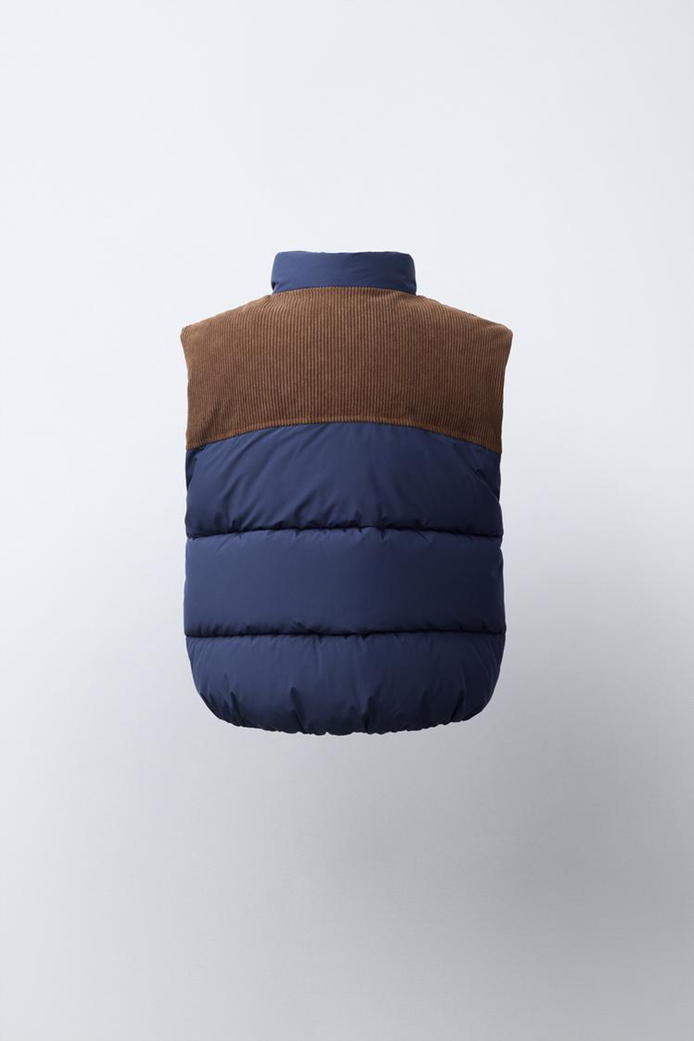 ZARA СТЕГАНЫЙ КОМБИНИРОВАННЫЙ ЖИЛЕТ WATER REPELLENT, КОРИЧНЕВЫЙ-СИНИЙ