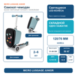 Чемокат Micro Luggage Junior LED морозный голубой с наклейками, лимитированная коллекция