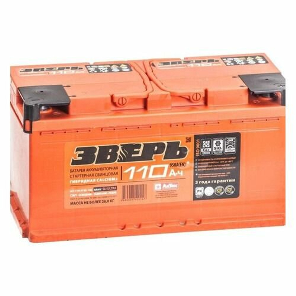Аккумулятор ЗВЕРЬ Standart 110 А/ч обратный R+ 352x175x190 L5 EN 870 А