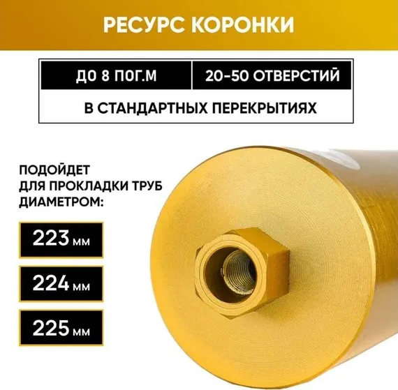 Коронка алмазная по бетону 225x400 мм Golden Dragon 1 1/4" UNC