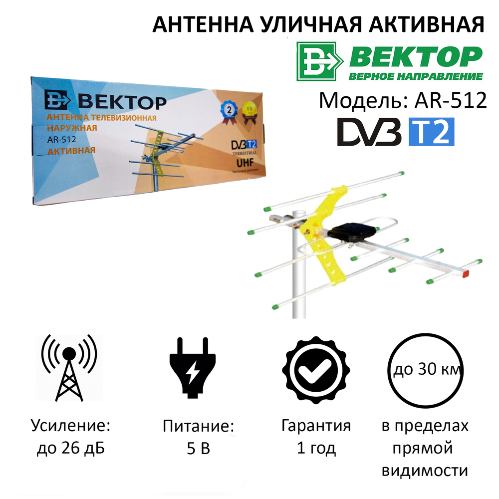 Антенна Вектор AR-512 уп.20 активная 5В