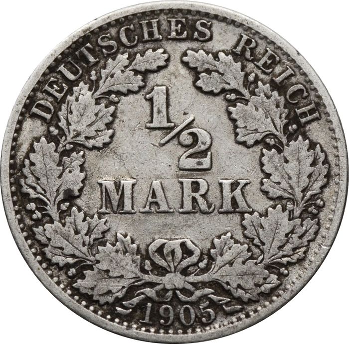 1/2 марки 1905 Германская империя "J"