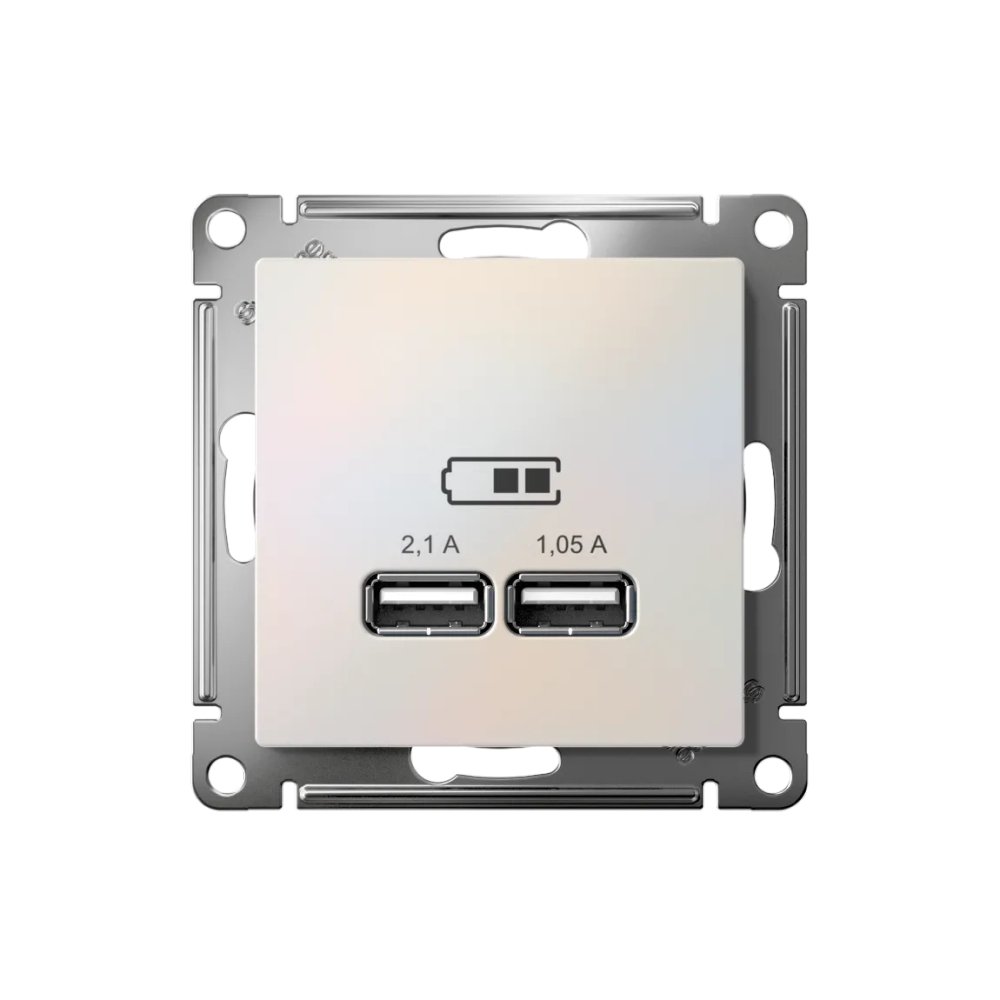 ATLASDESIGN USB РОЗЕТКА A+A, 5В/2,1А, 2х5В/1,05А, механизм, ЖЕМЧУГ