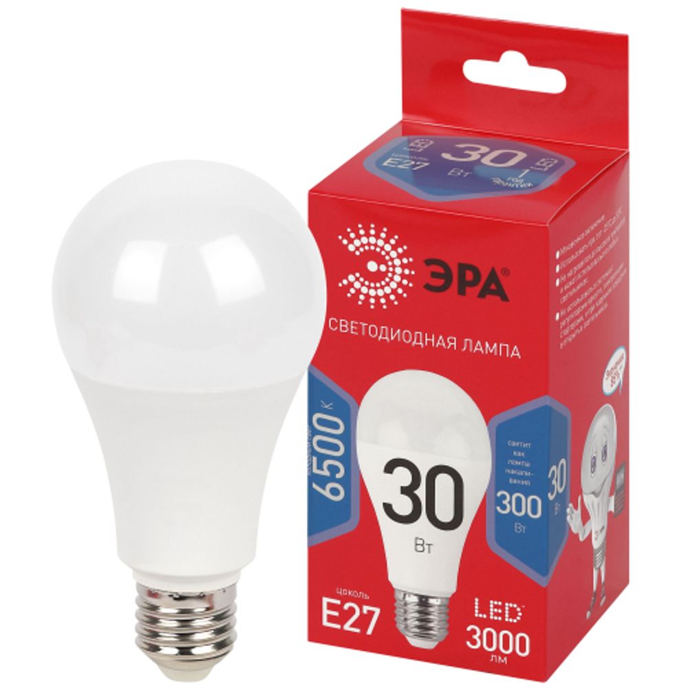 Лампа светодиодная ЭРА RED LINE LED A70-30W-865-E27 R 30Вт груша холодный дневной свет Е27 | Лампы cветодиодные Груша (A)