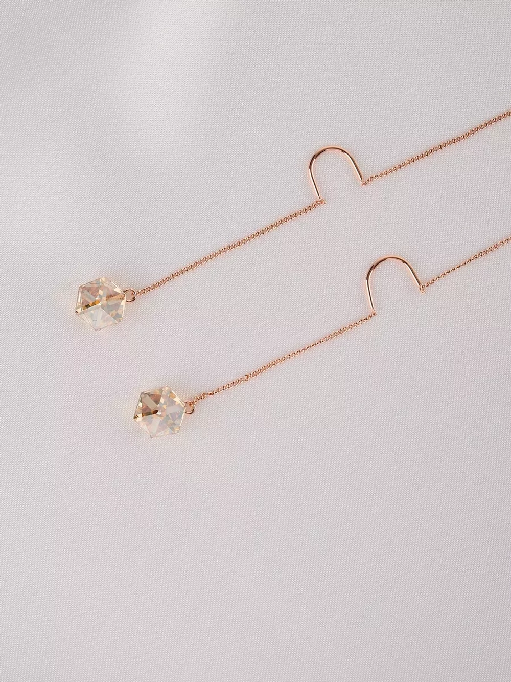 Серьги-протяжки Миражи с кристаллами Swarovski шампань