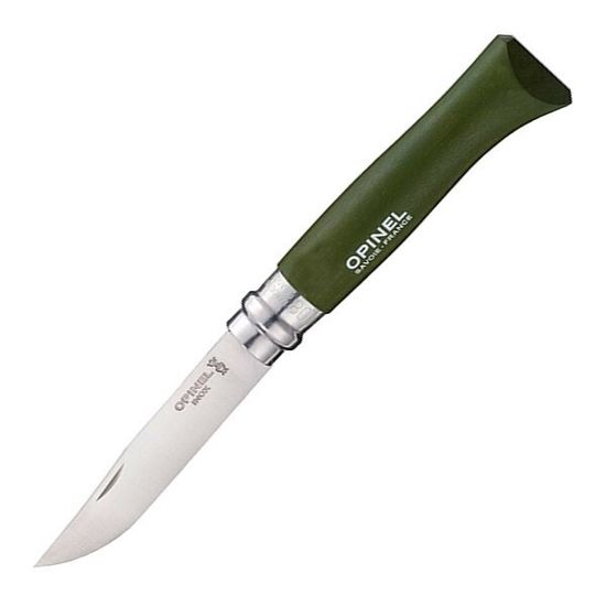 Складной нож Opinel №8 Trekking, нержавеющая сталь, хаки, блистер c клинком из стали Sandvik™ 12С27