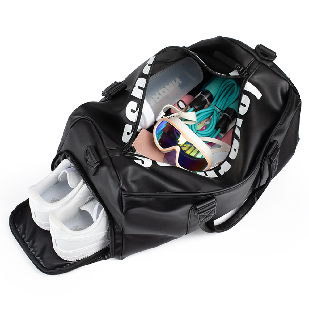 LOVERPUSS Polyurethane Travel Gym Bag Small Unisex Cool Black