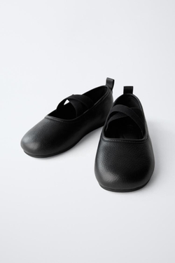 ZARA КОЖАНЫЕ БАЛЕТКИ, ЧЕРНЫЙ