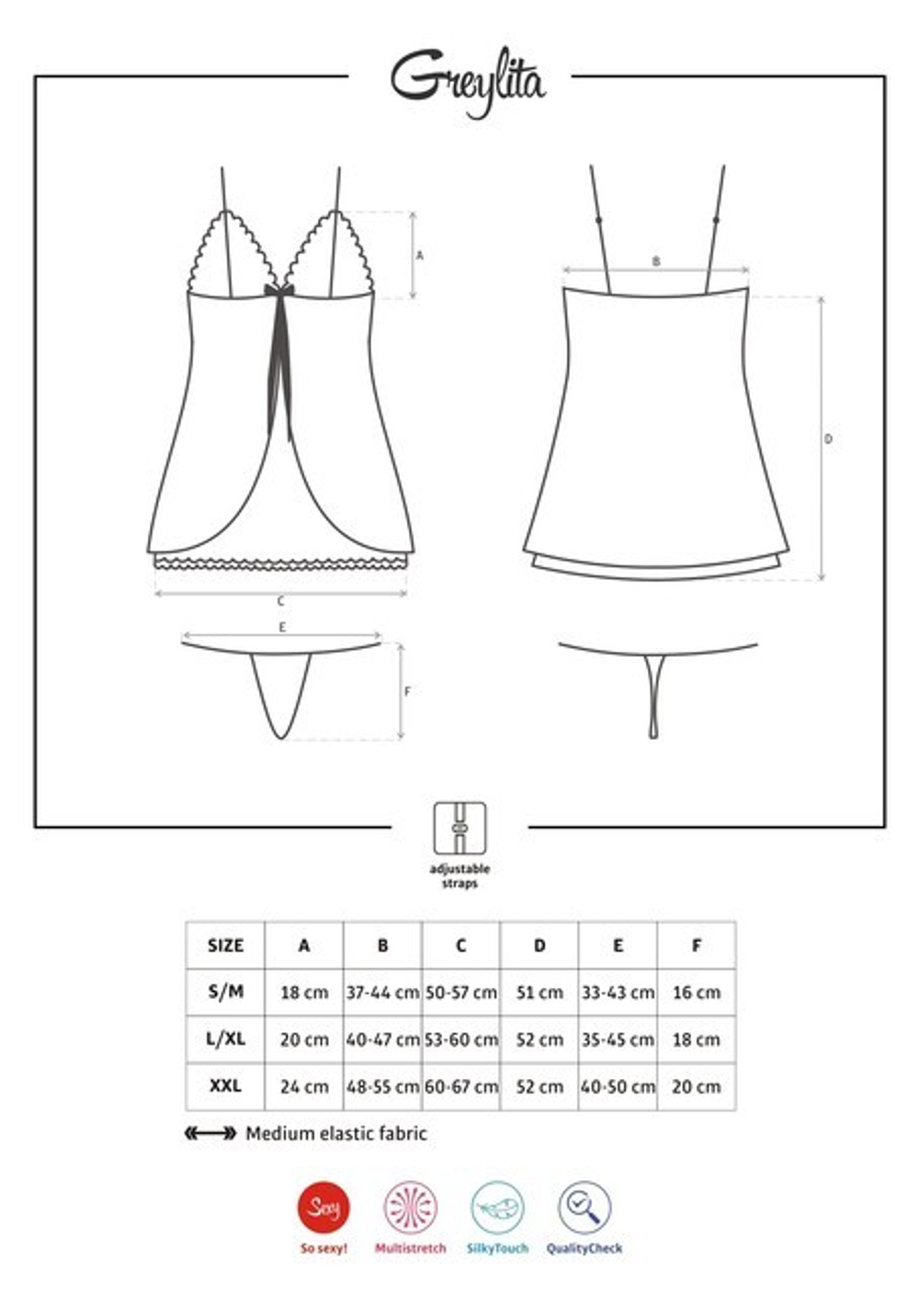 Чёрная атласная сорочка с сетчатой вставкой Greylita LXL (46-48) (Цвет: черный, белый)