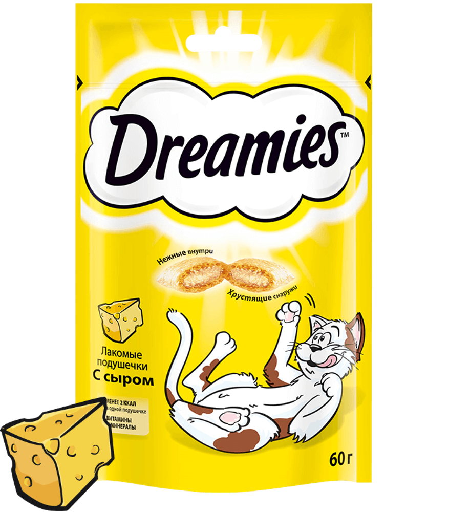 Лакомство Dreamies для кошек, лакомые подушечки с сыром, 60 г Лакомство Dreamies для кошек, лакомые подушечки с сыром, 60 г