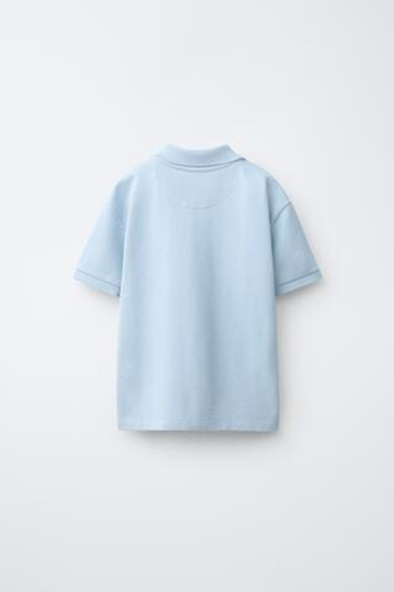 ZARA БАЗОВОЕ ПОЛО ИЗ ПИКЕ, ПАСТЕЛЬНО-СИНИЙ