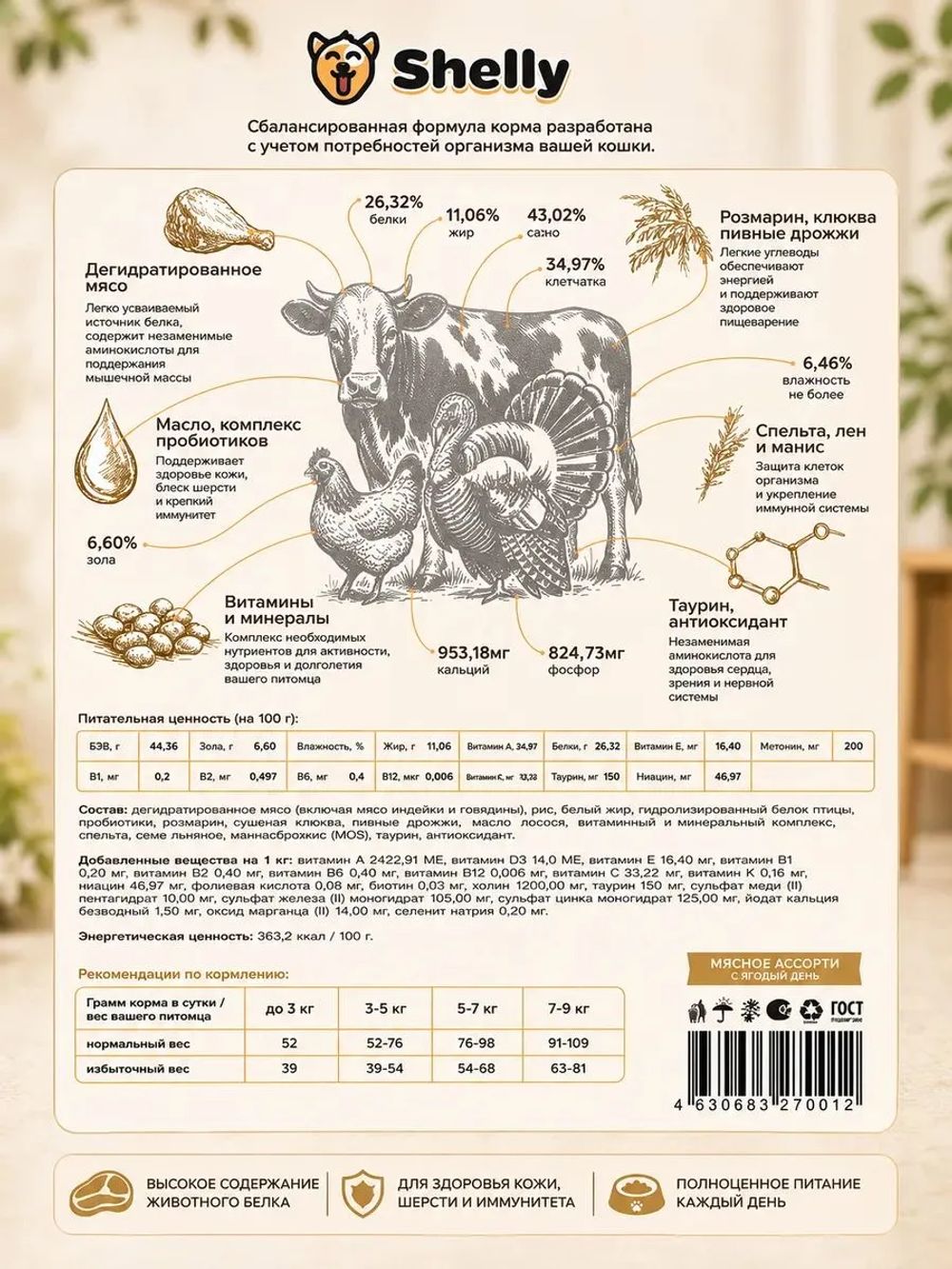 Сухой корм Shelly для взрослых кошек мясное ассорти с ягодами