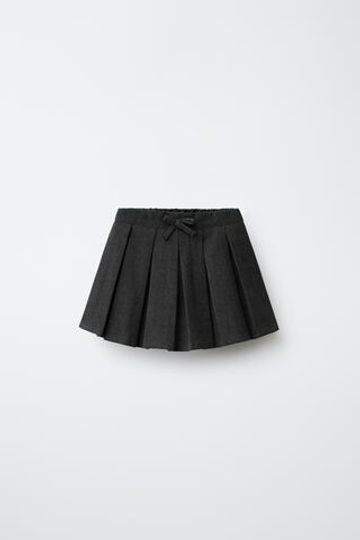 ZARA ЮБКА В СКЛАДКУ С БАНТОМ, СЕРЫЙ МЕЛАНЖ
