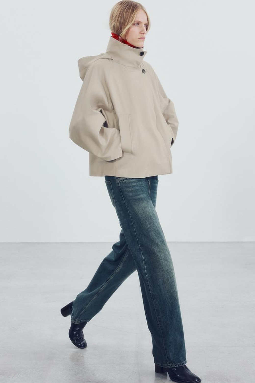 ZARA КОРОТКАЯ ПАРКА WATER REPELLENT — ZW COLLECTION, КАМЕННО-СЕРЫЙ