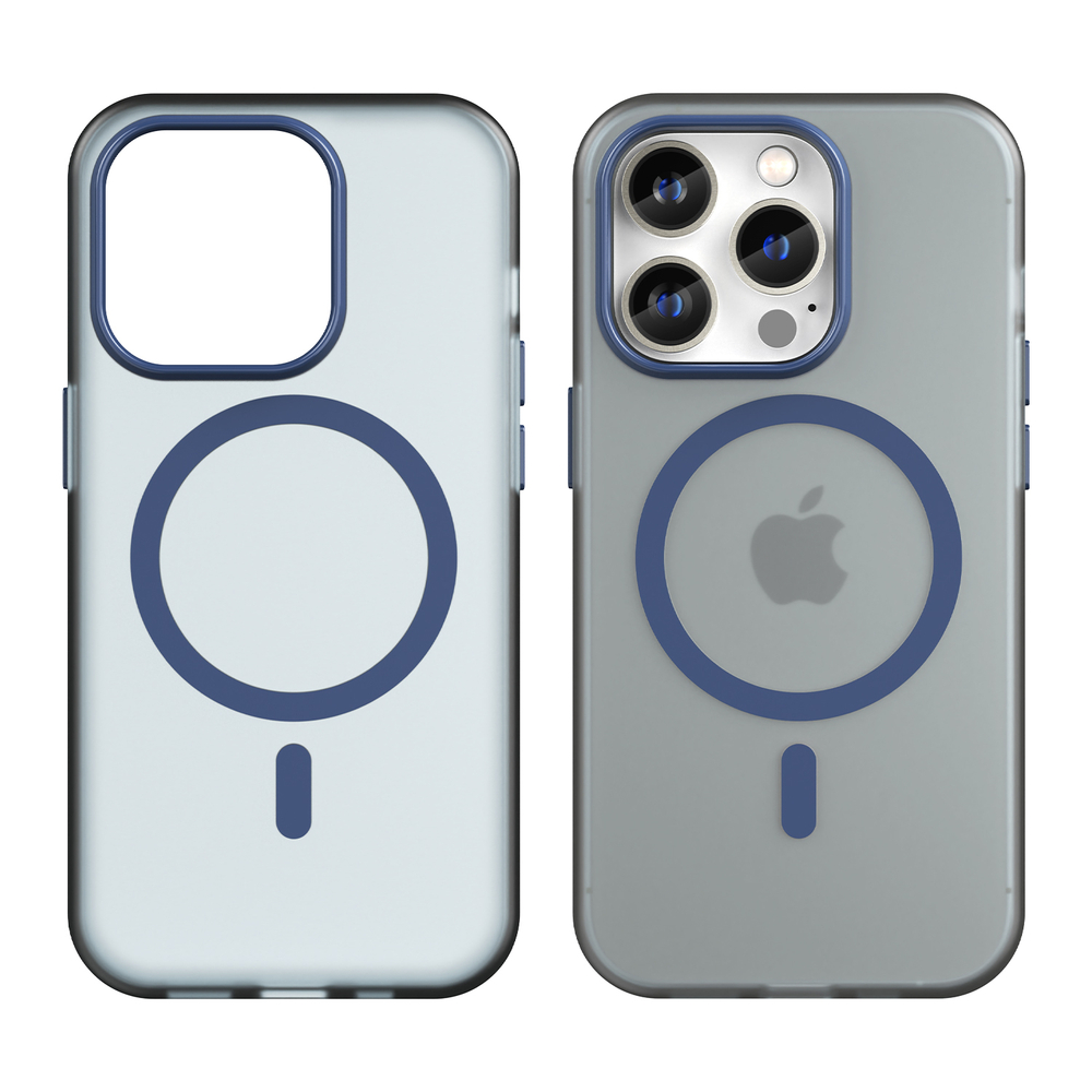 Мягкий усиленный чехол темно-синего цвета с поддержкой MagSafe для iPhone 14 Pro, серия Frosted Magnetic