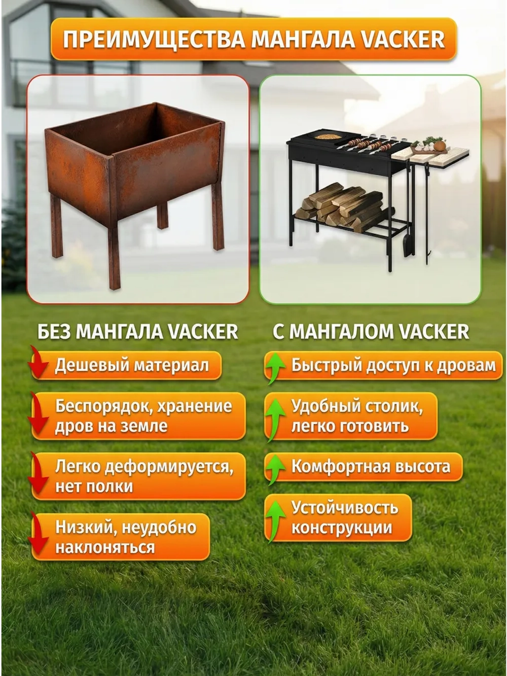 Мангал гриль барбекю с подказанником для шашлыка и барбекю
