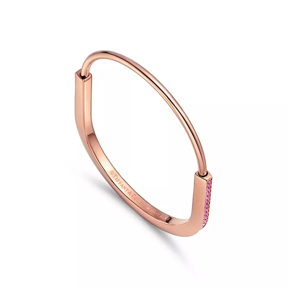 Браслет из розового золота с розовыми сапфирами, Tiffany 💠 Lock with half Pave - В наличии