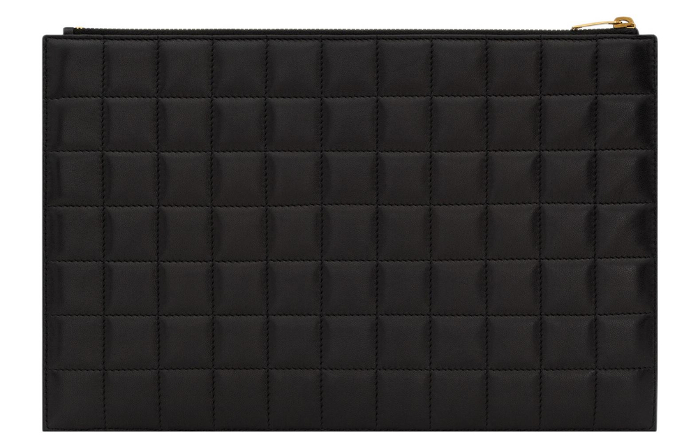 SAINT LAURENT Lambskin Handheld Storage Bag For Tablet Regular Women"s Black