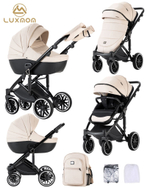 Детская модульная коляска 2в1 Luxmom F2 экокожа, бежевый цвет