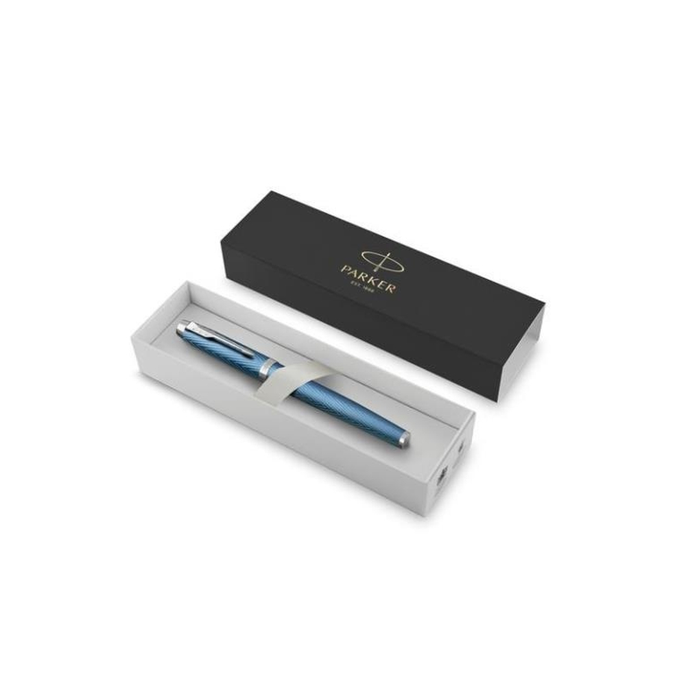 Подарочный набор: Ручка роллер Parker IM Premium T318 Blue Grey CT, цвет чернил черный и  ежедневник серебристого цвета