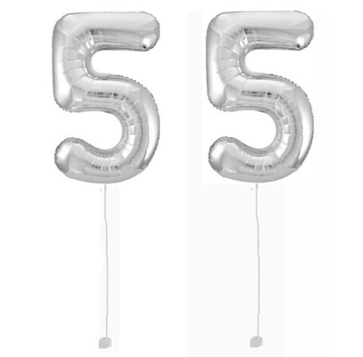 Шар-цифра 55 Серебро Silver 102 см фольга с гелием на грузике