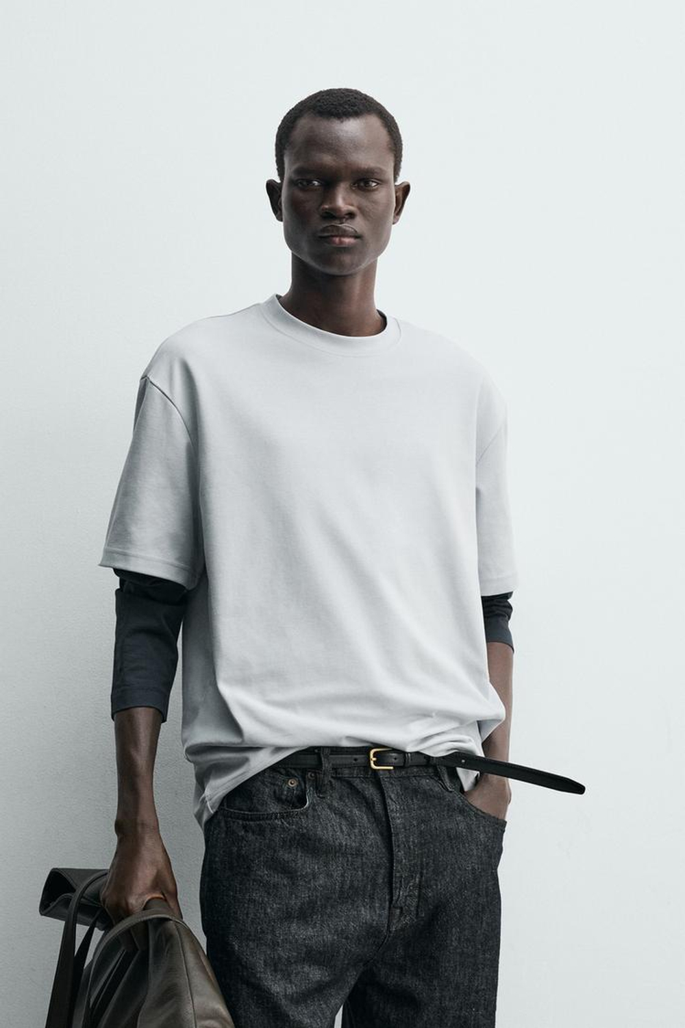 ZARA ФУТБОЛКА RELAXED FIT ИЗ ХЛОПКА, НЕБЕСНО-ГОЛУБОЙ