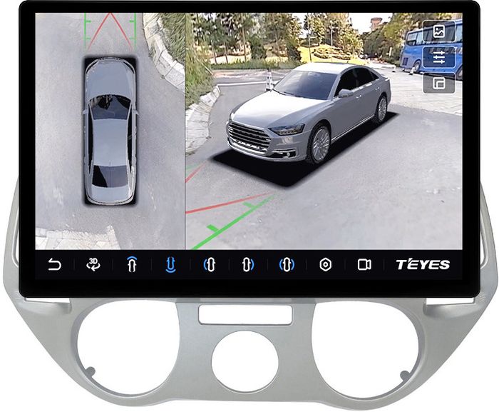 Магнитола для Hyundai i20 2009-2012 (кондиционер) - Teyes CC3-2K-360 монитор 13" 2K QLED на Android 10, Быстрая, CarPlay, 4G SIM-слот, 4 камеры в комплекте