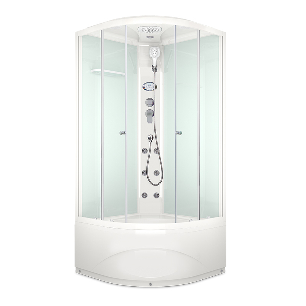 Душевая кабина MELODIA CLASSICA 80х80х218мм высокий поддон, белые стенки с крышей, прозр.стекло, бел.профиль, смесителем, аксес., г/м MB01006
