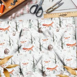 Ткань шелк Армани лиса со зверьками