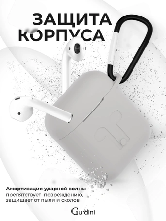 Чехол для Airpods 1/2 Gurdini прорезиненный soft touch Серый