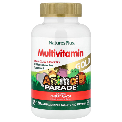 NaturesPlus, Animal Parade® Gold, жевательные мультивитамины для детей, со вкусом вишни, 120 таблеток в форме животных