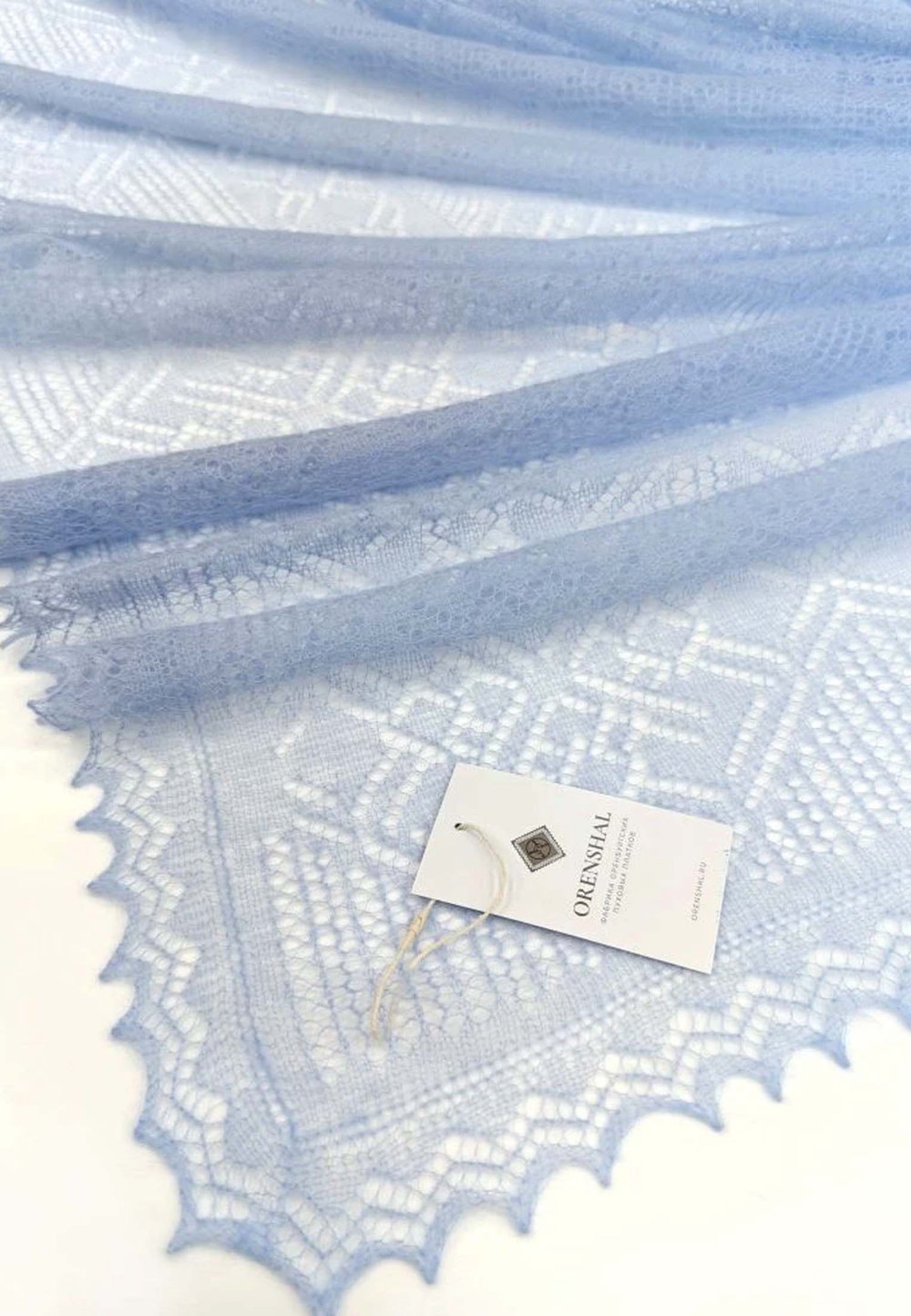 Оренбургский пуховый платок-паутинка А150-04 голубой