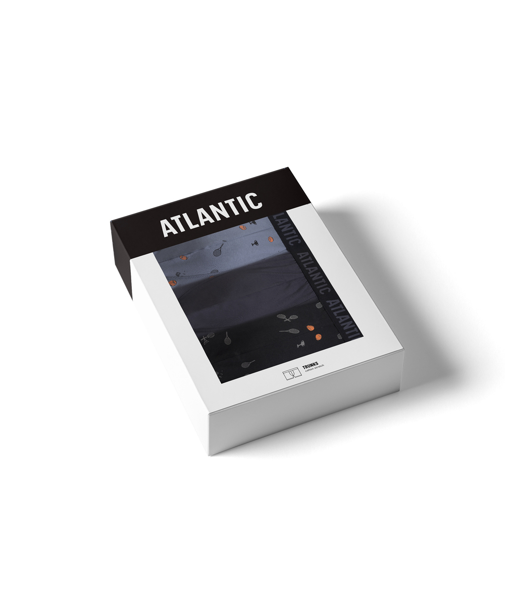 Мужские трусы шорты Atlantic, набор из 3 шт., хлопок, черные + графитовые + голубые, 3MH-050