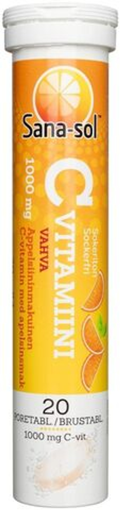 Шипучая таблетка Sana-sol Vitamin C 1000 мг со вкусом апельсина без сахара 20 таб. (из Финляндии)