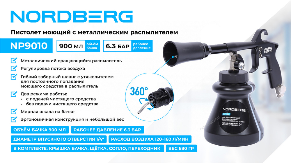 NORDBERG (NP9010) Пистолет моющий с металлическим вращающимся распылителем