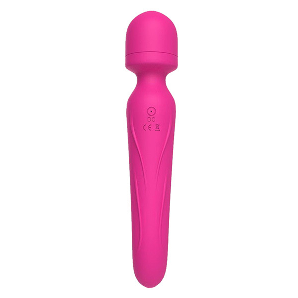Ярко-розовый двусторонний wand-вибромассажер 22,5см с рифленой ручкой Silicone Toys Mission USK-W02