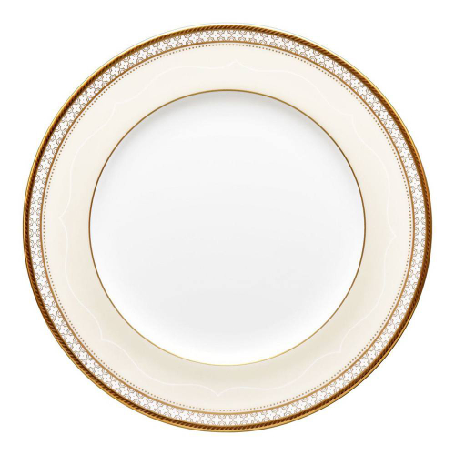 Тарелка закусочная Noritake Трефолио, золотой кант 22 см, фарфор костяной